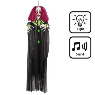 Halloween Decoratie Terror clown met licht en geluid (130 cm)