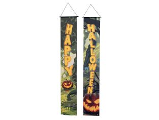 Set van 2 Banners Happy Halloween haunted forest 30 x 180 cm