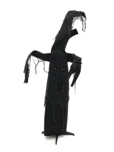 Halloween Black Tree, zwarte spookboom 110 cm met licht, geluid en beweging