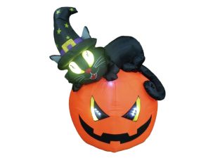 Opblaasbare halloween pompoen met kat 150cm met LED verlichting