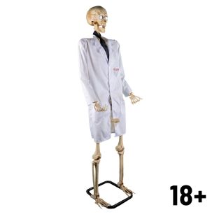 Halloween decoratie Doctor Love Skelet met docters jas 152cm met licht geluid en beweging 18+