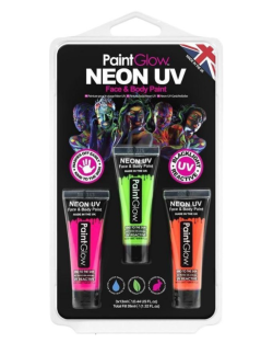 Blister set van 3 neon UV blacklight face & body paint